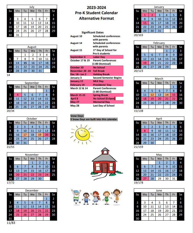 2023-2024 Pre-K Calendar